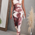 Mockneck Sleeveless Zipper Back Floral Print Maxi Dress