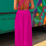 Margovil Solid Criss Cross Backless Maxi Cami Dress