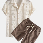 Short Sleeve Geometry Textured Cuban Shirt & Linen Cotton Blend Shorts