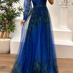 Margovil One Shoulder Long Sleeve Printed Slit Swing Maxi Dress