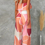 Strapless Ruffle Crop Top Drawstring Waist Wide Leg Pants Printed Set
