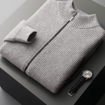 PURE EXTRA-FINE MERINO WOOL RIBBED CARDIGAN