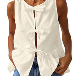 Margovil Bow Front Sleeveless Cotton Linen Ruffle Top(in 6 Colors)