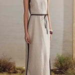 Boat Neck Sleeveless Back Slit Maxi Dress