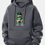 Trendy Bear Print Drawstring Hoodie