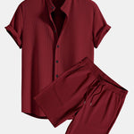 Muscle Fit Ribbed Stand Collar Shirt & Shorts