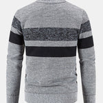 Striped Baseball Collar Teddy Lined Zip Up Sweater