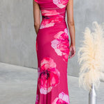 Off the Shoulder Floral Print Bodycon Maxi Dress