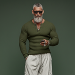 Men's Classic Casual Tough Style Henley Collar Slim Fit Sweater