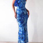 Margovil Ruffle One Shoulder Floral Print Bodycon Maxi Dress