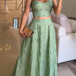 Margovil Embroidery Crop Cami Top and Elastic Waist Swing Maxi Skirt Set