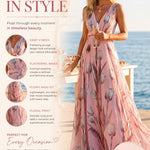 Deep V Neck Sleeveless Floral Print Swing Maxi Dress