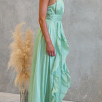 Halter Neck Ruffle Flowy Maxi Dress