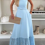 Square Neck Lace Splice Maxi Cami Dress