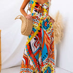Spaghetti Strap Cut Out Wide Leg Printed Jumpsuit