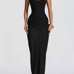 Margovil Sleeveless Ruched Solid Bodycon Maxi Dress