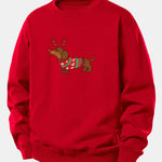 Christmas Dachshund With Reindeer Antlers Print Relax Fit Sweatshirt