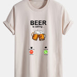 Regular Fit Beer Is Calling Print Cotton T-Shirt