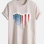 Regular Fit Heart Shaped Fighter Jets USA Flag Print Cotton T-Shirt