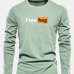 Long Sleeve Free Hug Print Cotton T-Shirt