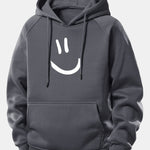 Smiley Face Print Drawstring Hoodie