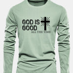 Long Sleeve God Is Good Cross Print Cotton T-Shirt