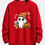 Halloween Ghost Coffee Pumpkin Print Relax Fit Sweatshirt