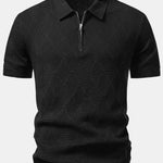 Rhombus Textured Zip Up Knitted Polo Shirt & Slim Fit Tapered Trousers