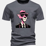 Regular Fit Pink Panther Gentleman Print Cotton T-Shirt