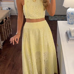 Margovil Sleeveless Crop Top and A-line Maxi Skirt Lace Set