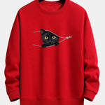 Zipper Black Cat Print Relax Fit Sweatshirt