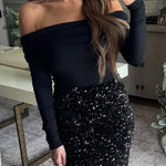 Margovil Off Shoulder Long Sleeves Ribbed Knit Sweater