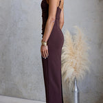 Adjustable Strap Back Slit Ruched Bodycon Maxi Dress