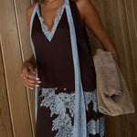 Sleeveless V Neck Lace Trim Satin Scarf Top