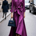 Margovil Lapel Long Sleeves Button Up Tie Waist Maxi Dress