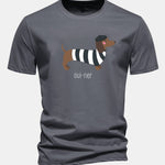 Regular Fit French Dachshund Print Cotton T-Shirt