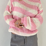 Margovil Drop Shoulder Striped Casual Pullover Sweater