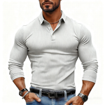 Men's Striped Textured Basic Elastic Long-sleeved POLO Shirt