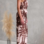 Tie Knot One Shoulder Sleeveless Floral Print Maxi Dress