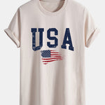 Regular Fit USA Flag Print Cotton T-Shirt
