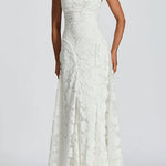 Margovil Spaghetti Strap Backless Lace-up Jacquard Maxi Dress