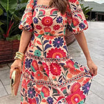 Puff Sleeves Back Cut Out Floral Print Crop Top