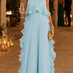 Margovil Strapless Tube Ruffle Hem Pleated Maxi Dress