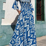 Off Shoulder Bell Sleeves Boho Print Swing Maxi Dress