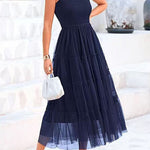 Square Neck Sleeveless Ruffle Tiered Midi Dress