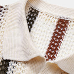 Striped Crochet V Neck Polo & Straight Leg Linen Pants