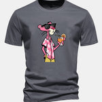 Regular Fit Vacation Pink Panther Print Cotton T-Shirt