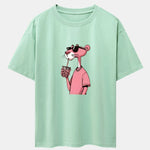 Pink Panther Print Drop Shoulder Oversize T-Shirt