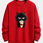 Black Cat Halloween Coffee Print Relax Fit Sweatshirt