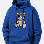 Plaid Pattern Dissolving Bear Print Relax Fit Hoodie